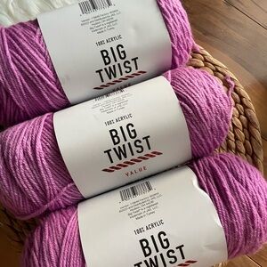 Big Twist Pink Yarn Bundle of 3 skeins Orchid color beautiful soft yarn